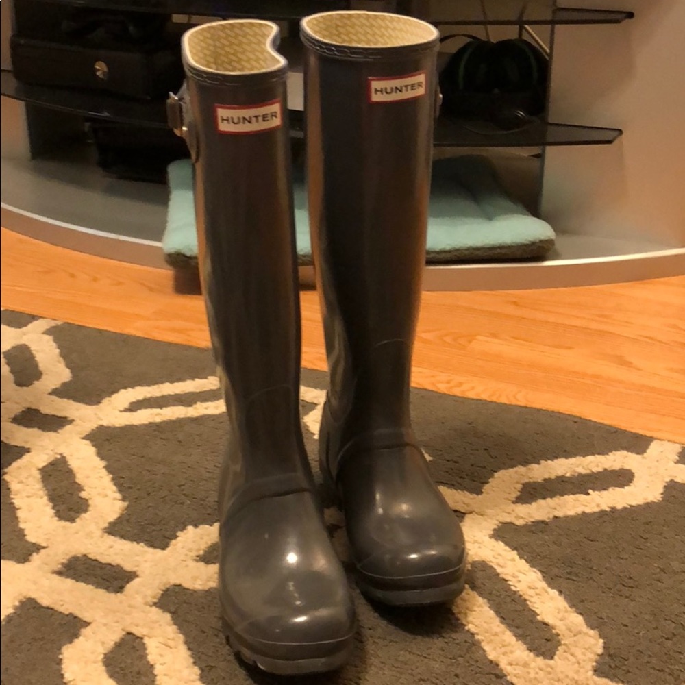 HUNTER RAIN BOOTS GREY KNEE HIGH